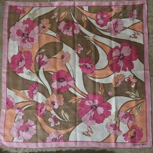 Floral Silk Scarf - Pink and Brown